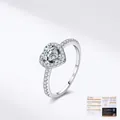 Anello halo in argento S925 con moissanite a cuore, fascia pavé e certificato GRA - Taglia US 5 / Argento