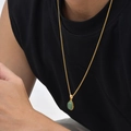 Vintage halsketting met ovale groene steen en gouden roestvrijstalen ketting voor uniseks - Groene Aventurijn Hanger + Box Ketting (PN-2199)