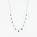 S925 sterling silver choker necklace with colorful round and teardrop gemstones - 925 Silver / Silver