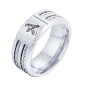 Anello industriale in acciaio inossidabile con lettera A gotica e dettagli cavo - Stile 1 / Lettera A / Misura 7