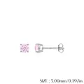 Sparkling pink firework cut gemstone stud earrings in S925 silver finish, 5mm diameter - 5mm / Silver