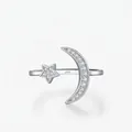 Eleganter S925 Silberring mit Mond und Stern Motiv und funkelndem Micro-Pavé-Besatz - Einstellbar Offen / Silber
