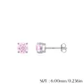 Pink gemstone stud earrings in S925 sterling silver with 6.00mm round brilliant cut - 6mm / Silver