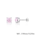 Pink 7mm round fireworks-cut stud earrings in S925 sterling silver for women - 7mm / Silver