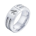 Anello in acciaio inossidabile con cavo spazzolato e lettera A gotica in argento - Stile 1 / Lettera A / Misura 11