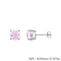 Sparkling pink 8mm round cubic zirconia stud earrings in S925 sterling silver four-prong setting - 8mm / Silver