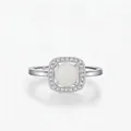 Eleganter S925 Silberring mit rundem Opal und Zirkoniasteinen im Halo-Design für Damen - 925er Silber / Ring (US-Größe 5)
