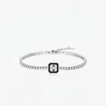 Elegante bracciale tennis in argento S925 con pietra quadrata centrale e cornice nera - Argento 925 / Argento