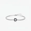 S925 Silber Tennisarmband mit schwarzem Emaille-Herzanhänger und Zirkonia Steinen - 925er Silber / Silber