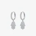 S925 Sterling Silber Hamsa Hand Ohrringe mit Mikro-Zirkon-Pflaster auf weißem Hintergrund - 925er Silber / Silber