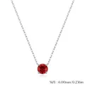 S925 sterling silver necklace with 6mm round red gemstone in classic four-prong setting - 925 Silver / Garnet Red-6MM