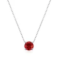 S925 sterling silver necklace with a 8mm round red garnet pendant in four-prong setting - 925 Silver / Garnet Red-8MM