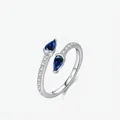 S925 sterling silver snake design open ring with royal blue pear shaped gemstones - Adjustable Open / Silver