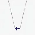 S925 sterling zilveren ketting met horizontale blauwe edelsteen kruis en gepolijste schakels - 925 zilver / Ketting