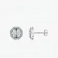 S925 sterling silver octagonal halo stud earrings with round cubic zirconia stones - 925 Sterling Silver