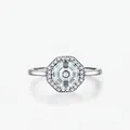 Vintage S925 Silberring, achteckig, mit Halo-Schliff und kleinen Akzent-Diamanten - 925er Silber / Ring (US-Größe 5)