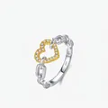 Anillo de corazón en plata de ley S925 con pavé de diamantes y diseño de eslabones de cadena - Talla US 5 / Plata de ley 925