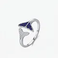 Eleganter S925 Sterling Silber Meerjungfrauenschwanz Ring mit blauen und weißen Steinen - Einstellbar Offen / Silber (Blauer und Weißer Zirkonia)