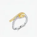 Anello a serpente in argento S925 con pietra gialla a goccia e zirconi brillanti - Taglia US 5 / Bicolore Oro-Argento/Giallo