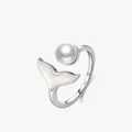 Elegante S925 sterling zilveren zeemeerminstaart ring met witte parel en parelmoer - Verstelbaar Open / 925 sterling zilver