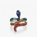 Elegant S925 sterling silver snake ring featuring vibrant gradient pavé cubic zirconia stones - US Size 5 / Silver