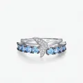 Bague queue de sirène en argent S925 avec gemmes bleu mer et zircons brillants - Taille US 5 / Argenté