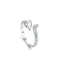Elegant S925 sterling silver fox open ring with red gemstone eyes and polished finish - Silver