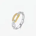 S925 Sterling Silber Kette Ring mit vergoldeten Gliedern und Pavé-Diamanten - US Größe 5 / 925 Sterlingsilber
