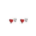 Orecchini a cuore in argento sterling 925 con smalto rosso e chiusura a vite a sfera - Rosso