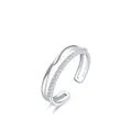Zweilagiger Ring aus S925 Sterlingsilber mit glitzerndem weißem Zirkonia-Besatz - Doppellagiger Offener Ring / Silber