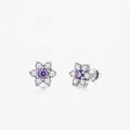 S925 sterling silver flower stud earrings with purple center and white zircon accents - Purple Flower Style (S925 Sterling Silver) / 925 Silver