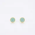 Elegant gold round stud earrings with turquoise micro-pave setting for women - 925 Silver / Gold