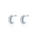 Orecchini a cerchio a C in argento S925 con perle, pietre turchesi e zirconi bianchi - Argento sterling 925