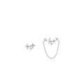S925 sterling silver asymmetric star earrings with zircon inlay and delicate chain - Asymmetrical Star Style (RHE892) / 925 Silver