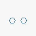S925 sterling silver hexagonal stud earrings with inlaid turquoise stones on gray background - Hexagon Style (RHE1015) / 925 Silver
