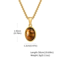 Unisex gold stainless steel necklace with oval tiger eye stone pendant and size specs - Tiger Eye Single Pendant (PN-2199)