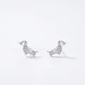 Boucles d'oreilles teckel en argent s925 de style origami avec oxydes de zirconium - Forme de Chien Teckel / Argent