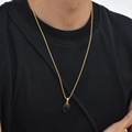 Vintage gouden halsketting met ovale zwarte onyx hanger voor dames en heren - Zwarte Onyx Hanger + Box Ketting (PN-2199)