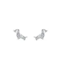 Minimalist S925 sterling silver origami dachshund stud earrings with pavé crystals - Dachshund Dog Shape / Silver