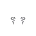 Boucles d'oreilles serpent vintage en argent 925 avec écailles texturées et zircons noirs - Argent 925 / Argenté