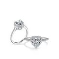 Elegant S925 sterling silver heart-shaped halo engagement ring with side view and top view - US Size 6 / Silver