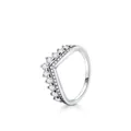 Elegant S925 sterling silver crown ring featuring a V-shaped curve and white zircon stones - US Size 5 / Silver