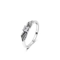 Vintage S925 Sterlingsilber Engel Flügel Ring mit zentralem runden Diamanten Stein - US-Größe 5 / Silber