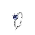 Classic S925 sterling silver ring with round blue zircon stone in six-prong setting - US Size 5 / 925 Sterling Silver