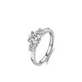 Elegante anello in argento sterling S925 con tre zirconi brillanti e montatura bianca - Taglia US 6 / Argento