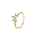 S925 Sterling Silber Gold Kronenring mit Marquise-Zirkonia Steinen und schmalem Ringband - US-Größe 5 / Gold