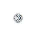 Puce d'oreille géométrique en argent S925 avec zircon brillant de coupe ronde - Style Rond avec Bordure Argent (RHE962S)