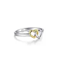 Elegante anello in argento sterling S925 con cuori intrecciati in finitura oro e argento - Taglia US 6 / Argento
