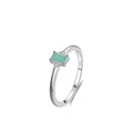 S925 sterling silver ring with rectangular green zircon and side stone accents - US Size 5 / Silver