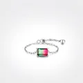 Adjustable S925 sterling silver chain ring featuring a rectangular watermelon tourmaline - Adjustable Open / Gradient Pink Green Rectangle Style (RHR706-BX05)